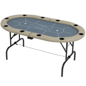Foldable Poker Table, 70" Oval, Blackjack Texas Holdem, with Cup Holders, Blue