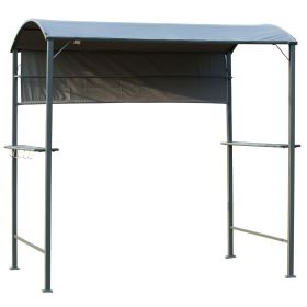 7FT Grill Gazebo BBQ Canopy with Sun Shade Panel Side Awning, 2 Exterior Serving Shelves, 5 Hooks for Patio Lawn Backyard