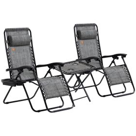 3-Piece Zero Gravity Set, Recliner Chairs with Side Table for Poolside & Camping Gray