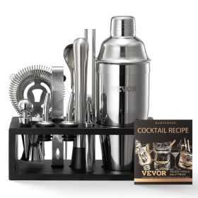 VEVOR Cocktail Shaker Set, 13-Piece Stainless Steel Bar Tools with Bamboo Stand, Martini Bartender Kit Accessories | Mixer Spoon, Muddler, Jigger