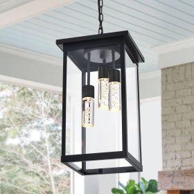 5CCT LED Large Outdoor Pendant Light Fixtures, LED Integrated Bulbs Included 3-Light Black Outdoor Hanging Lantern Light