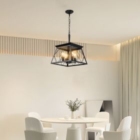 (Same as W1340111203/L1009) 16" Black Industrial 4-Light Pendant Chandelier, Modern Metal Cage Design, Adjustable Hanging Light for Dining Room