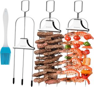 3PCS Grilling Savant 3 Way Skewers,14 Inch Metal Skewers for Grilling,Easy to Use Push Bar Slider, BBQ Accessory, Perfect for Meat,Veggies,Fruits
