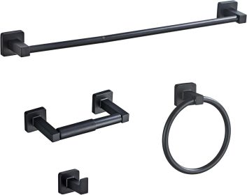 Matte Black Bathroom Hardware Set 4 Pieces,Bathroom Accessories Set Stainless Steel Wall Mounted, Hand Towel Bar, Towel Ring, Robe Towel Hooks