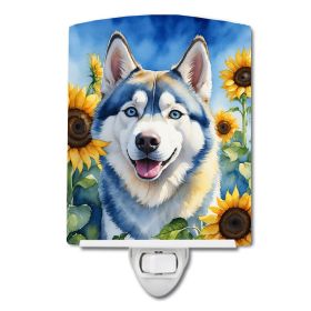 NEW Siberian Husky in Sunflowers Ceramic Night Light Compact, UL-Certified, Ideal for Bedroom, Bathroom, Nursery, Hallway, Kitchen, 6x4x3, Multic