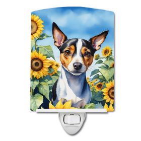 NEW Rat Terrier in Sunflowers Ceramic Night Light Compact, UL-Certified, Ideal for Bedroom, Bathroom, Nursery, Hallway, Kitchen, 6x4x3, Multicolo