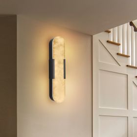 19.7" Natural Marble Wall Sconce, Black Sconces Set of Two, Indoor Modern Bathroom Sconces Wall Lighting for Living Room, Bedroom, Hallway, Stair