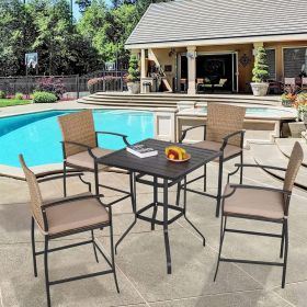 Patio Rattan Bar Stools Set of 4 with Soft Cushions