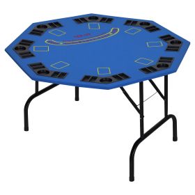 Poker Table Foldable, 47" Octagon Blackjack Poker Game Table for 8 Players with Cup Holders, Blue Felt
