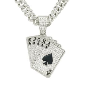 Diamond-embedded Poker Pendant Necklace Accessories Pendant (Color: silver)