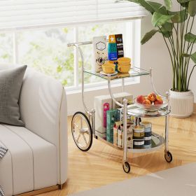 3-Tier Home Bar Serving Cart on Wheels with Mirrored Shelves (Color: silver)