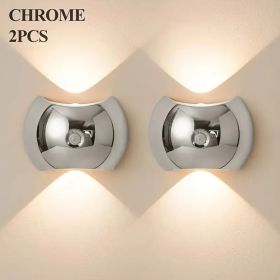 LED Modern Indoor Wall Light with Motion Sensor 3 Color Modes 2700K/4500K/6500K USB Rechargeable Magnetic Portable Wall Sconce for Living Room Be (Color: Silver 2 PCS)